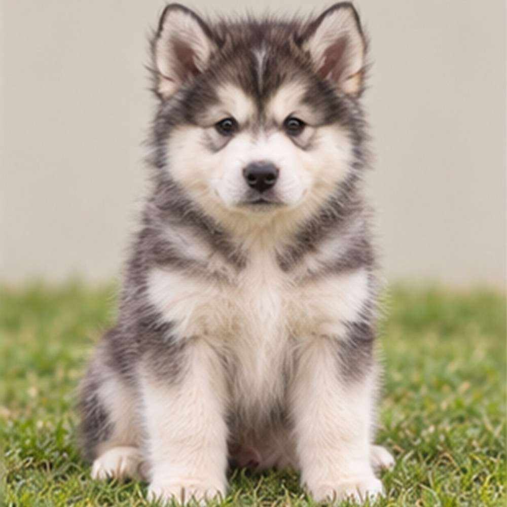 Large, fluffy gray and white dog standing proudly with a strong gaze