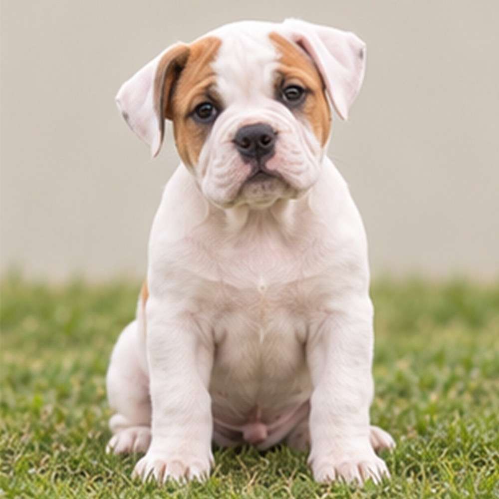 Muscular white dog with a short coat standing proudly outdoors