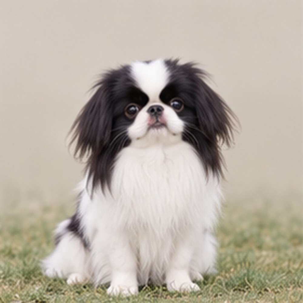 Small, elegant dog with long, flowing coat, standing proudly with a playful expression