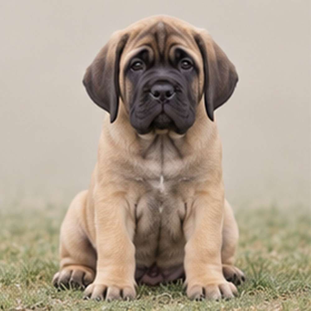 Large, powerful Mastiff with a wrinkled brow and gentle expression