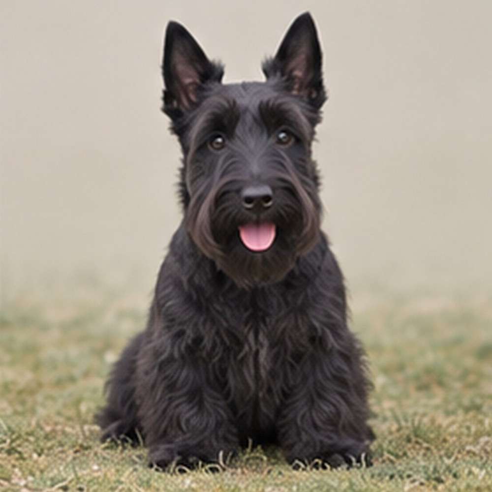 Short, wiry black coat, standing alert with a dignified posture